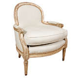 Elegant 18th Century Bergere Upholstered in Taupe Cotton